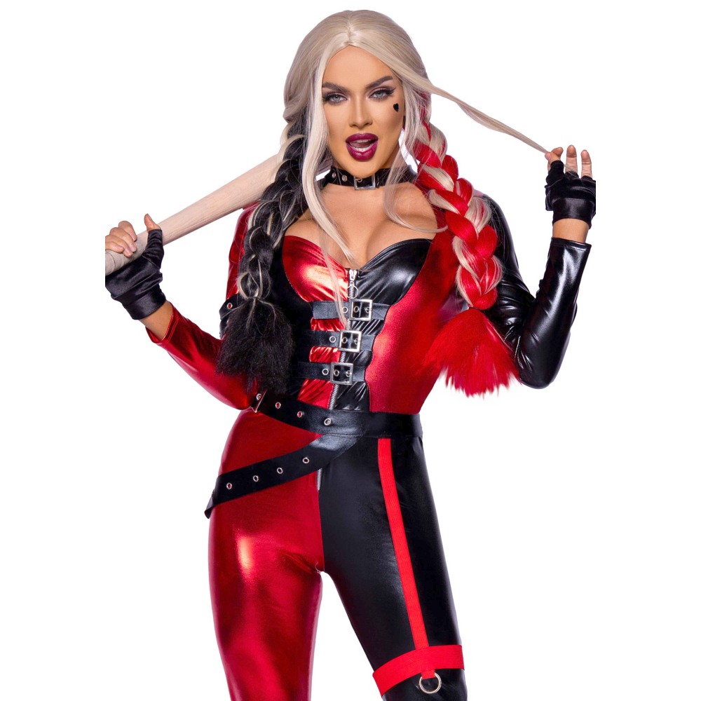 Leg Avenue - Harley Q Catsuit Costume - Noir/Rouge